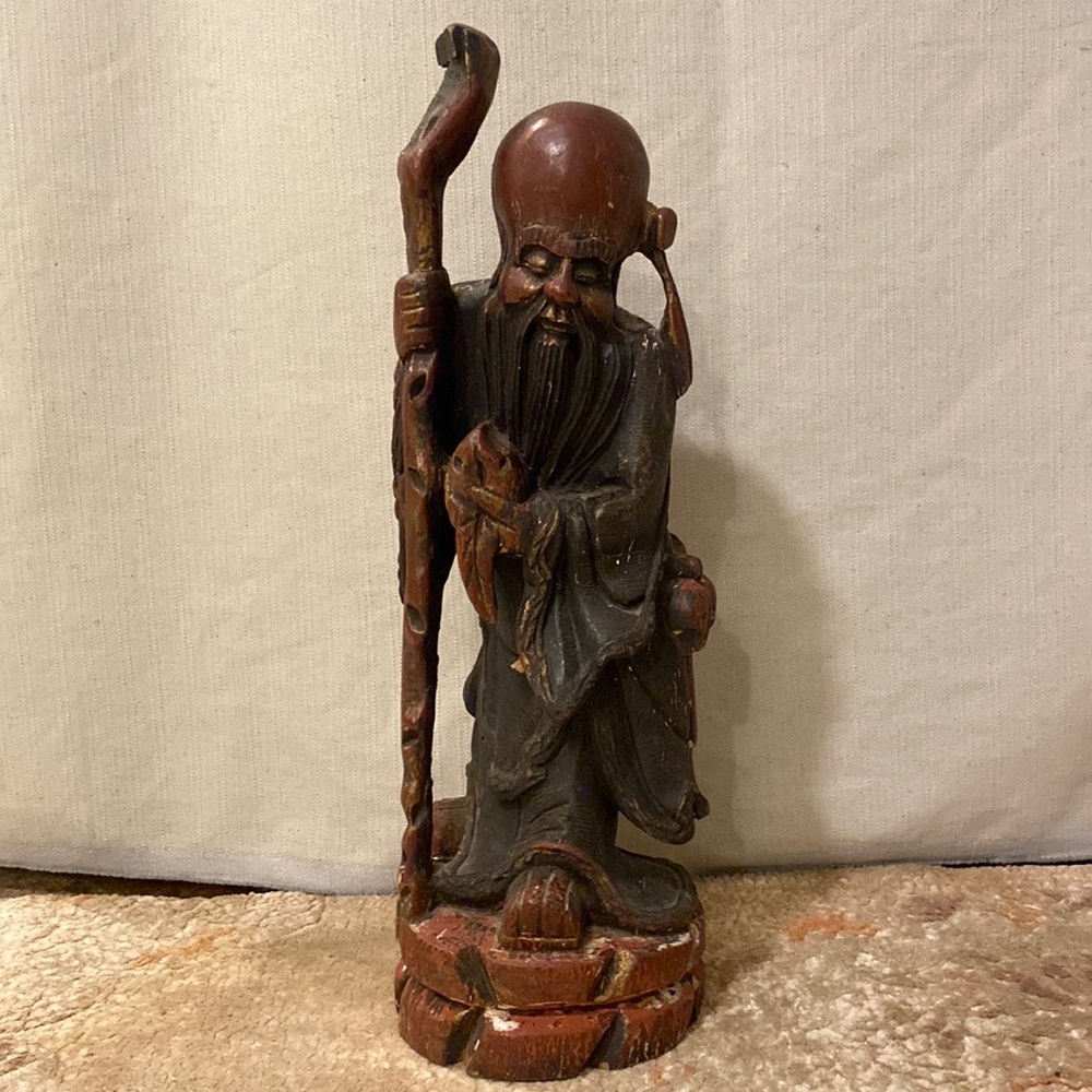 Carved Wood Figure of Shou Lao god of Longevity